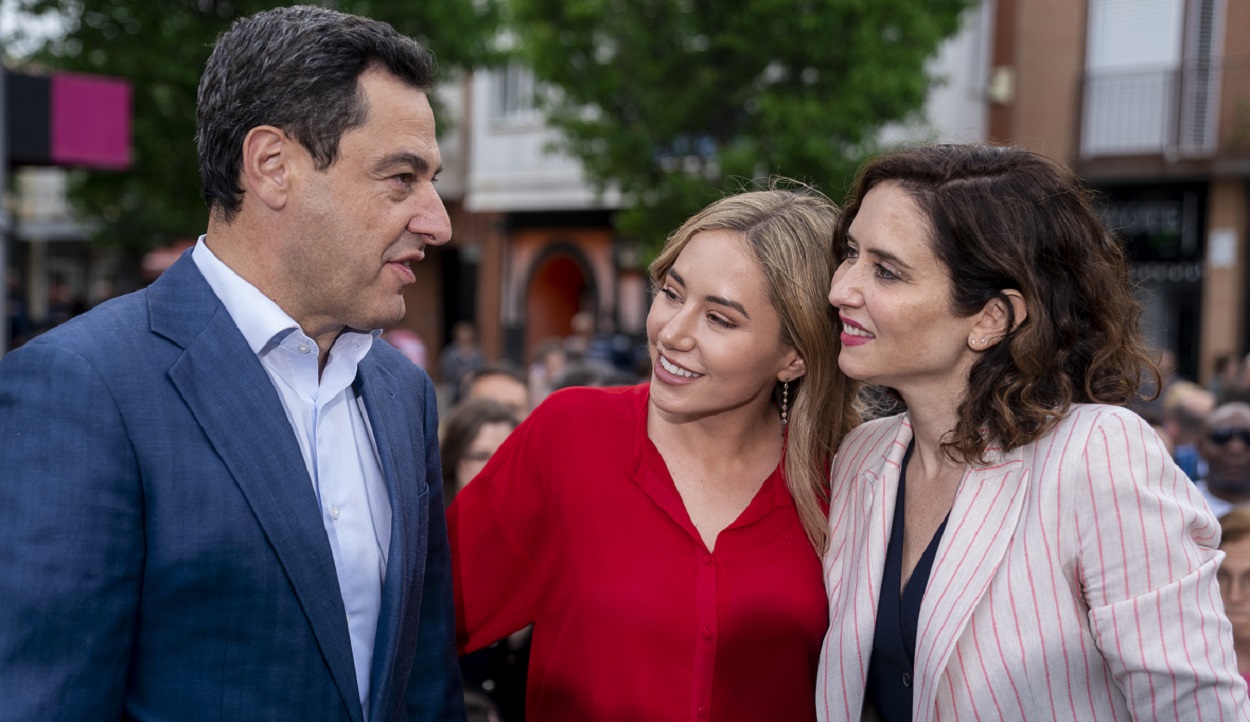 Juanma Moreno Bonilla, Noelia Núñez e Isabel Díaz Ayuso en Fuenlabrada