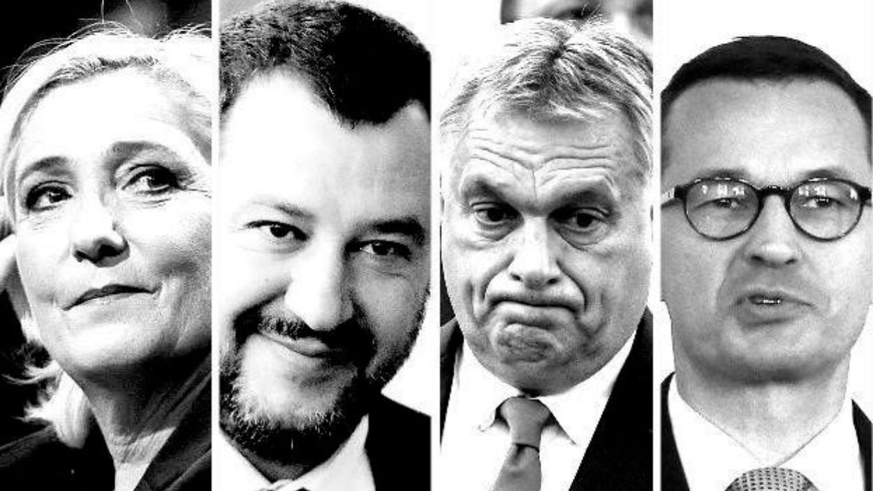 Montaje con Marine Le Pen, Matteo Salvini, Viktor Orban y Mateusz Morawiecki. 