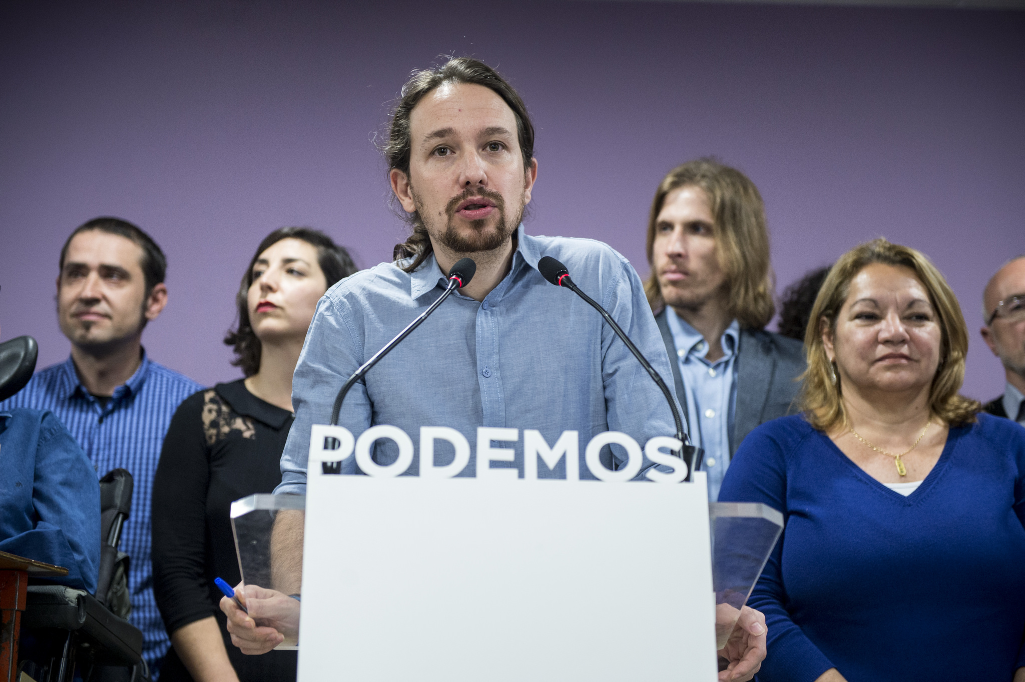 Pablo Iglesias en la rueda de prensa en la que anunció la elección de Pablo Echenique como candidato a la Secretaría de Organización.