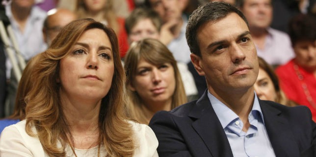 Susana Díaz y Pedro Sánchez, en un acto del PSOE. Sus caras lo dicen todo.