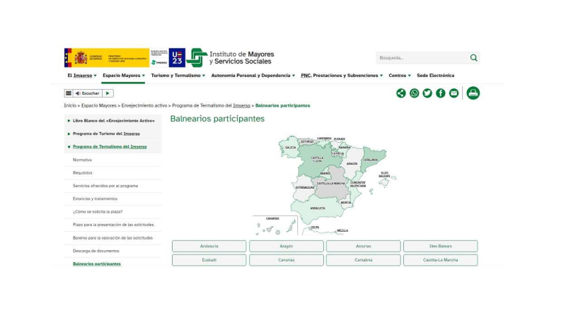 Programa de Termalismo y balnearios. Web del Imserso