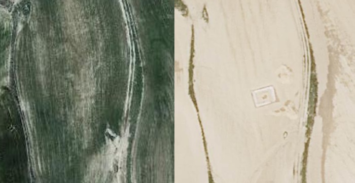 El antes y el después de la excavación. Unos simples cultivos escondían un edificio a las afueras de la ciudad de Caraca El antes y el después de la excavación. Unos simples cultivos escondían un edificio a las afueras de la ciudad de Caraca