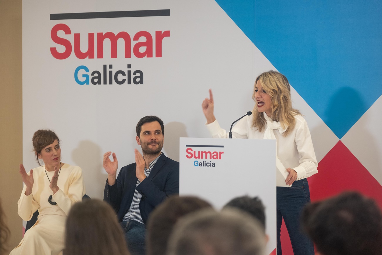 Yolanda Díaz durante la presentación de Sumar en Galicia