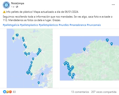 Mapa puntos microplásticos costas gallegas