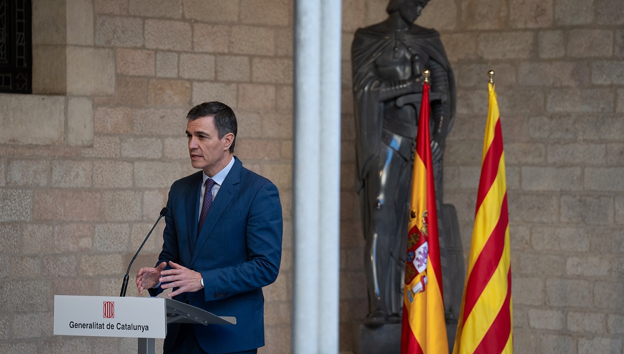 Pedro Sánchez comparece tras reunirse con Pere Aragonès. EP