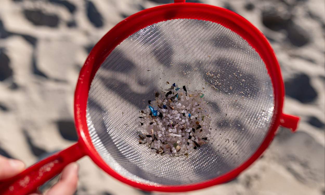 Recogida de pellets de plástico en una playa gallega. EP