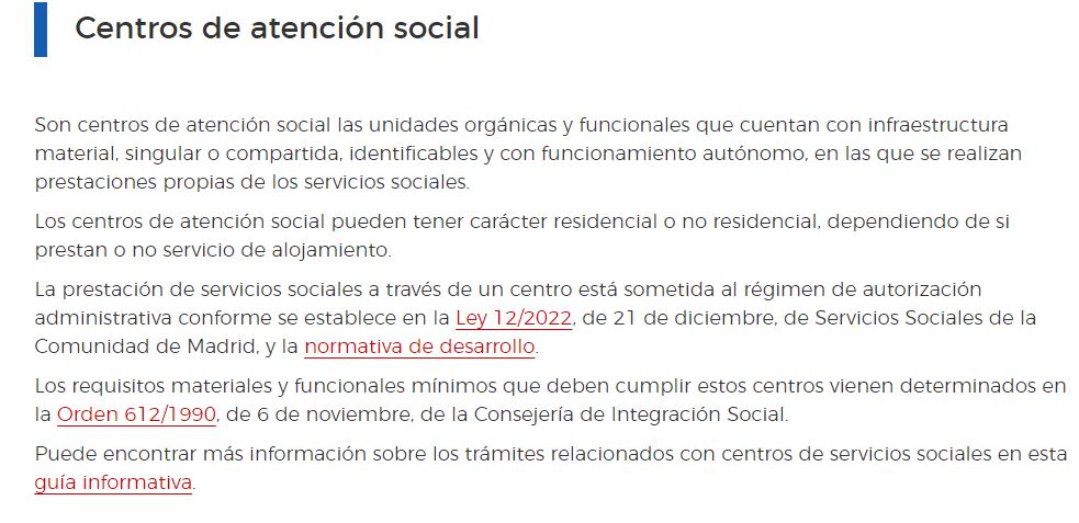 Centros de Atención Social de la Comunidad de Madrid