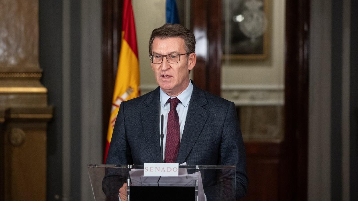 Feijóo compareciendo en el Senado. EP