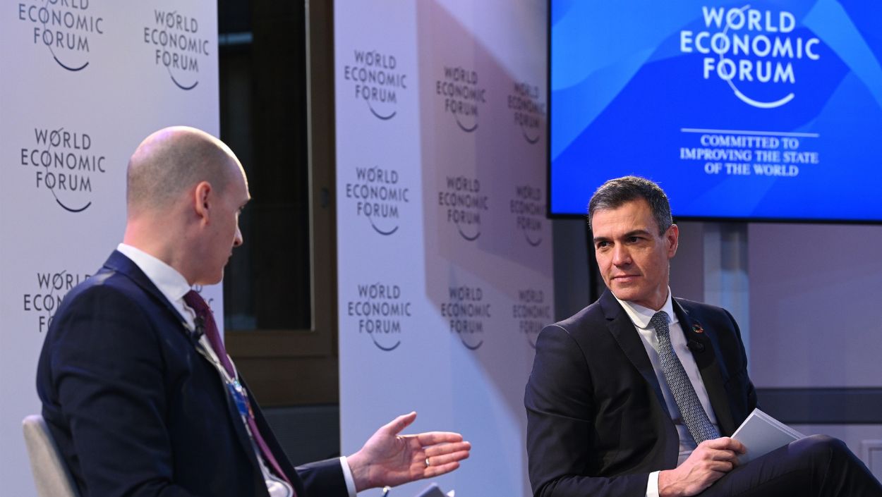 El presidente del Gobierno, Pedro Sánchez, en su intervención anterior en el Foro de Davos