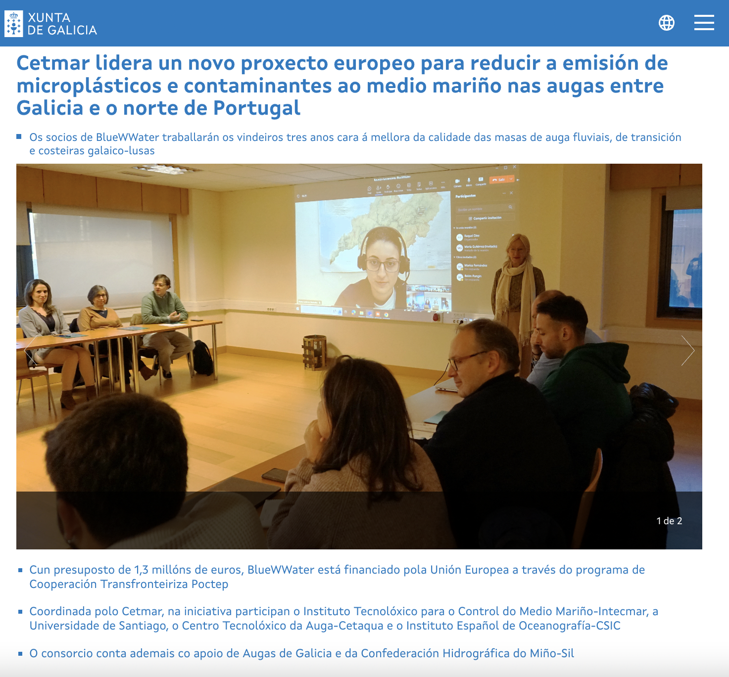 Captura de la noticia de la Xunta de Galicia emitida el 21 de diciembre de 2023.  