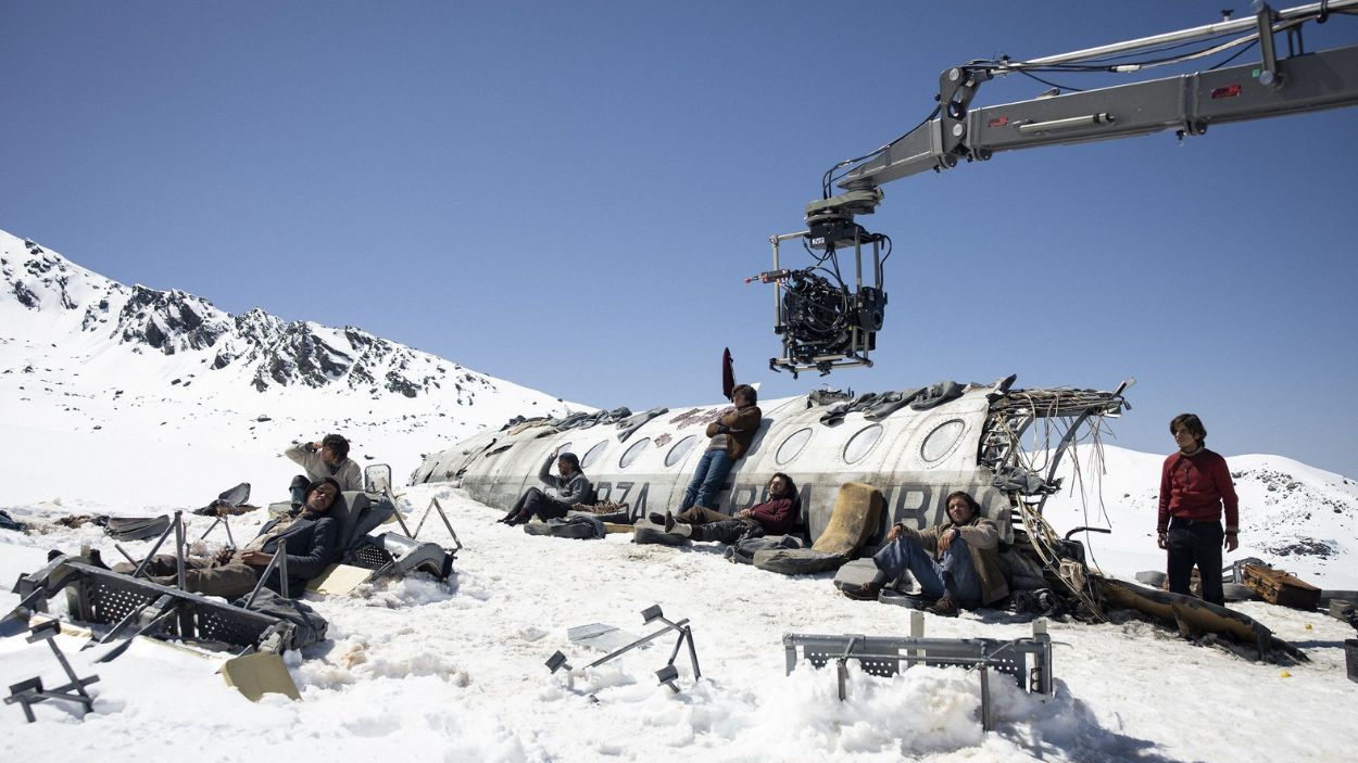 Rodaje de la película 'La sociedad de la nieve'. Netflix.