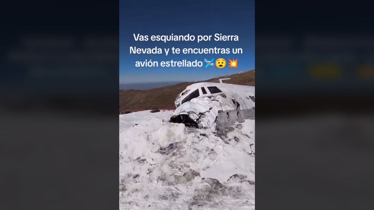 Vídeo de TikTok sobre los restos de un avión en Sierra Nevada. TikTok.