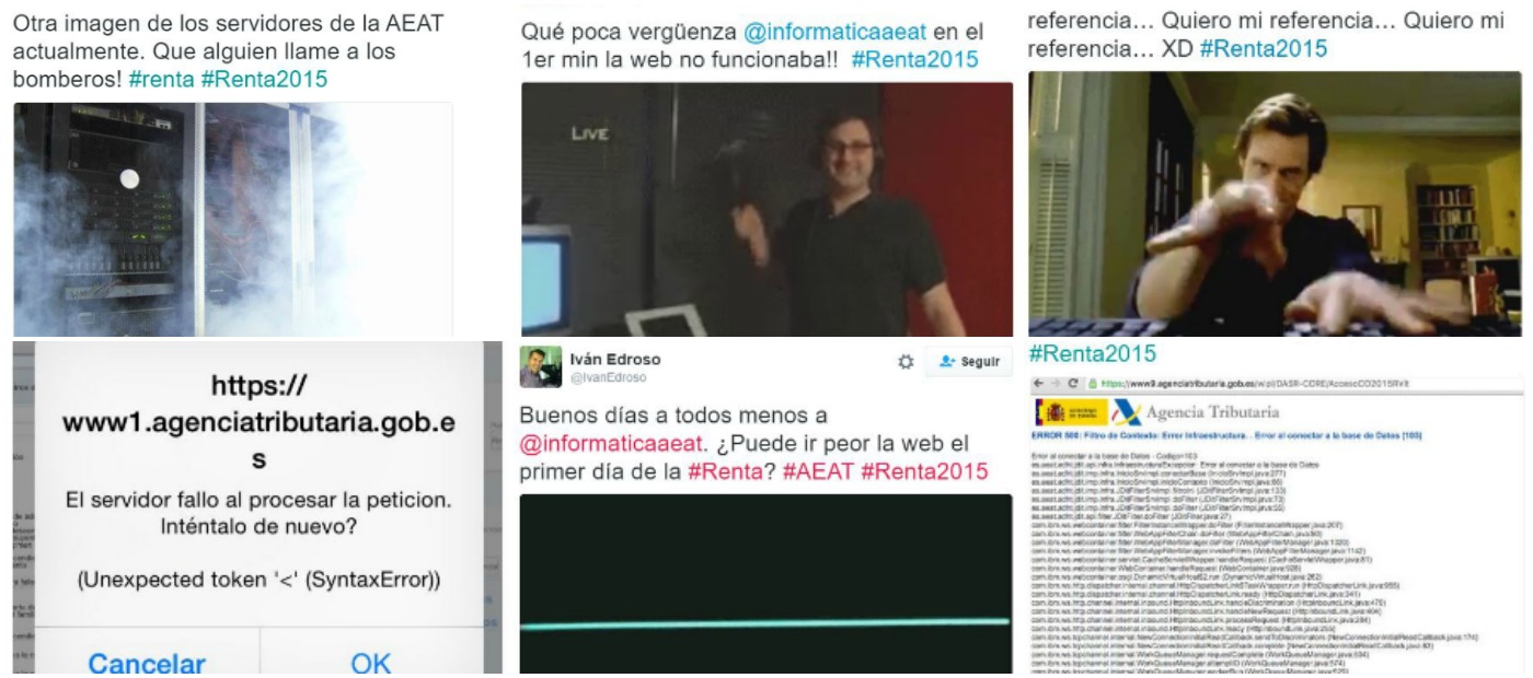 Tuits sobre los fallos en la web de Hacienda