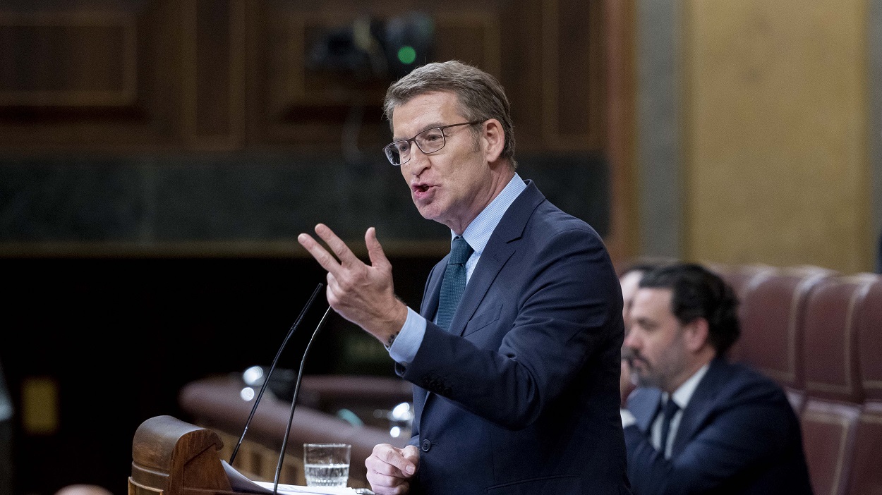 El presidente del PP, Alberto Núñez Feijóo, en el Congreso de los Diputados. EP