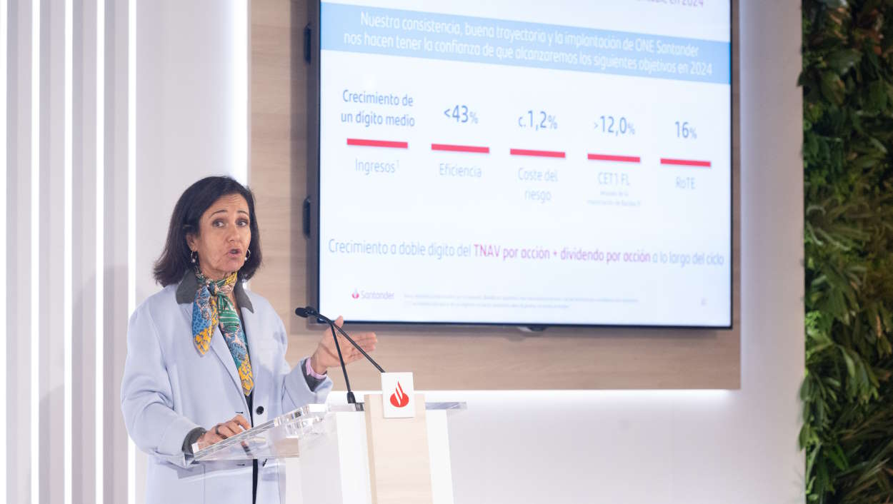 La presidenta de Banco Santander, Ana Botín, en la presentación de resultados anuales. EP