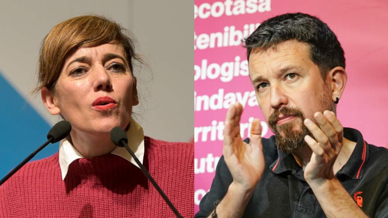 Marta Lois, candidata de Sumar, y Pablo Iglesias, exlíder de Podemos. Elaboración propia
