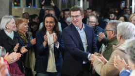 El líder del PP, Alberto Núñez Feijóo, ofrece un mitin en Marín (Pontevedra). EP.