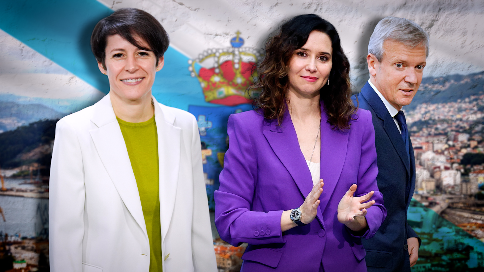 Montaje con Ana Pontón, Isabel Díaz Ayuso y Alfonso Rueda. Pablo Caraballo.