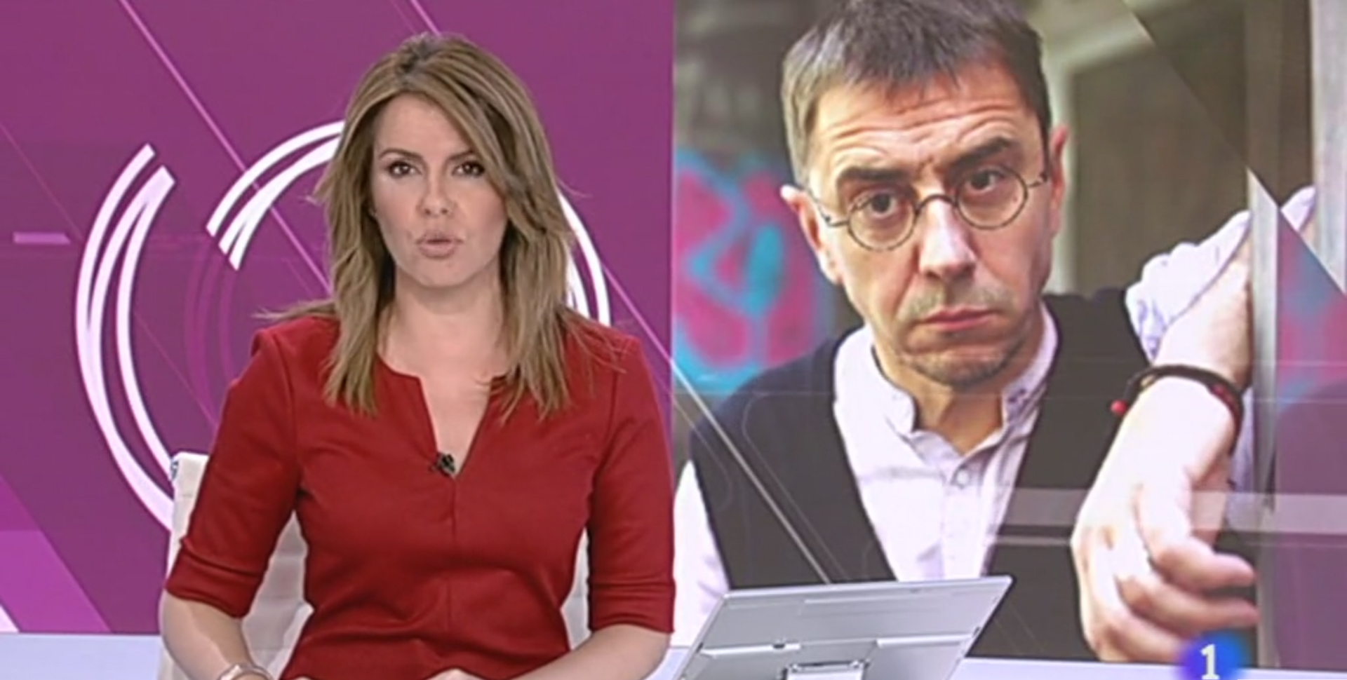 Los problemas fiscales de Juan Carlos Monedero, abriendo el informativo de TVE.