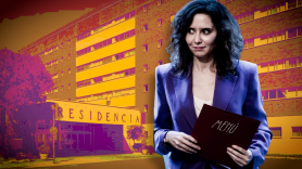 La presidenta de la Comunidad de Madrid, Isabel Díaz Ayuso, en una residencia de Colmenar Viejo. Montaje deJesús Olmedo