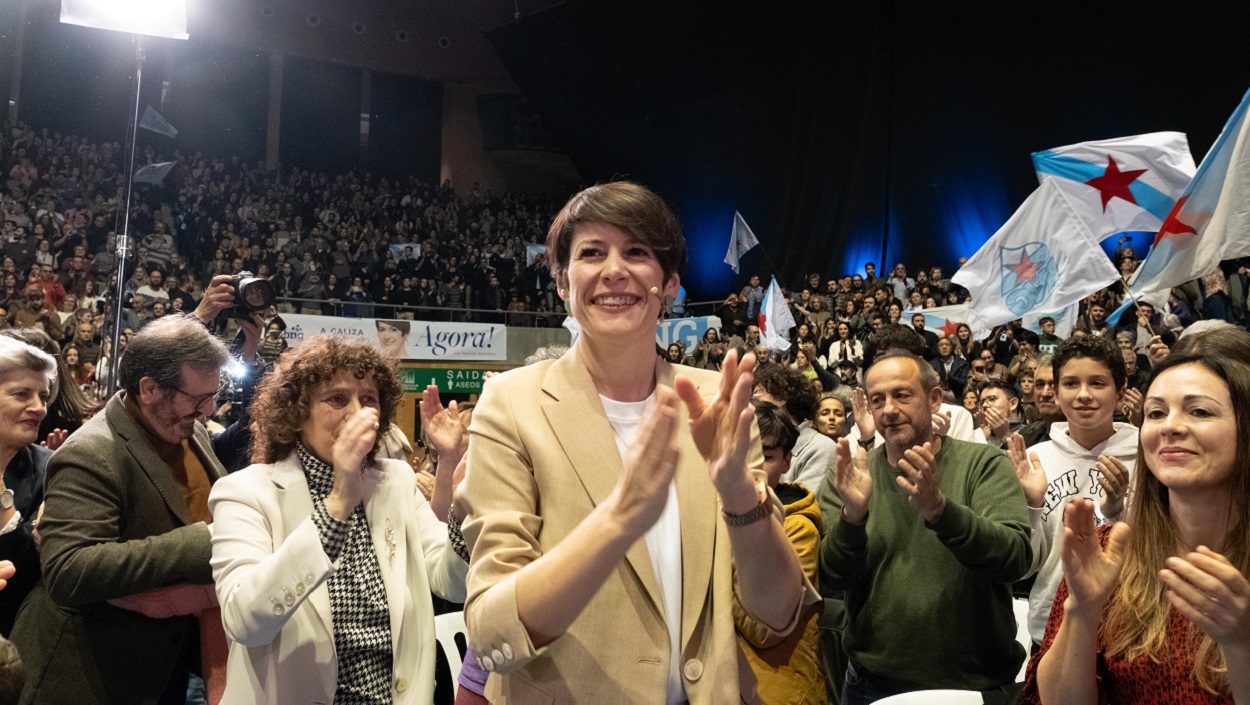 La candidata del Bloque Nacionalista Galego (BNG) a la presidencia de la Xunta, Ana Pontón, durante el cierre de la campaña electoral. EP.
