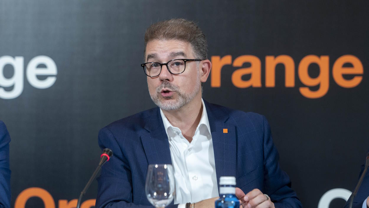 El consejero delegado de Orange España, Ludovic Pech, en la última presentación de resultados de la compañía. EP