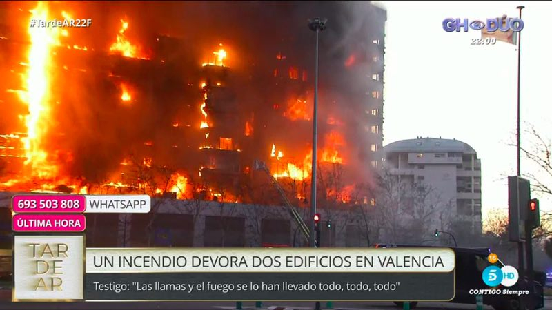 Incendio en Valencia. Mediaset España Incendio en Valencia. Mediaset España