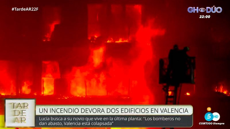 Incendio en Valencia. Mediaset España Incendio en Valencia. Mediaset España