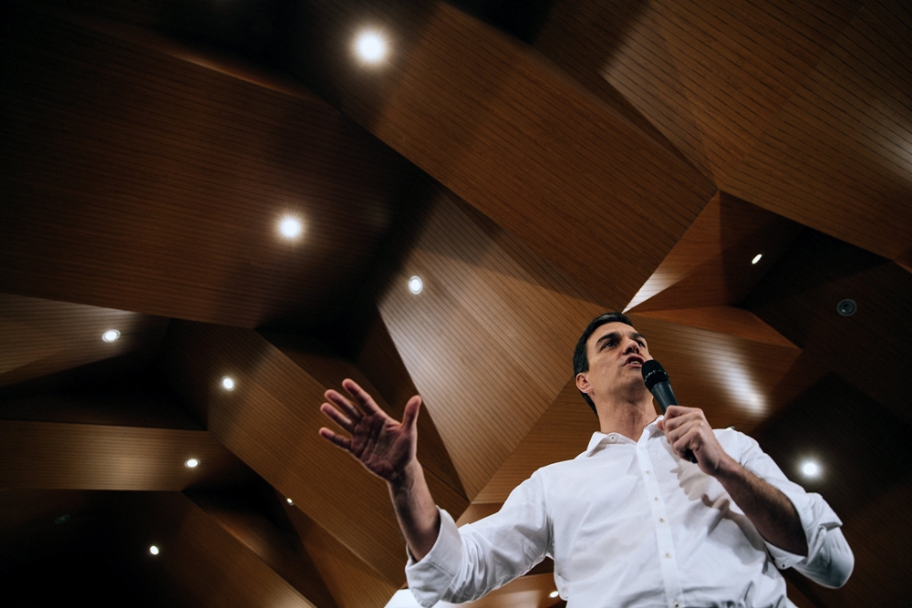 Pedro Sánchez durante su intervención de este sábado en Málaga. 