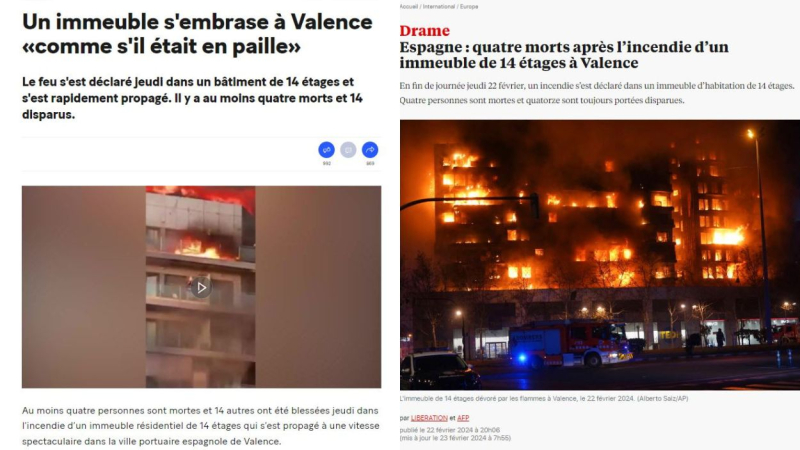 Medios franceses se hacen eco del incendio de Valencia. Medios franceses se hacen eco del incendio de Valencia.