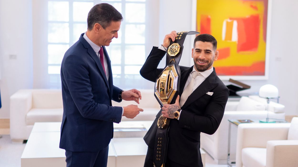 El presidente del Gobierno, Pedro Sánchez, recibe al campeón georgiano de UFC, Ilia Topuria. EP. 