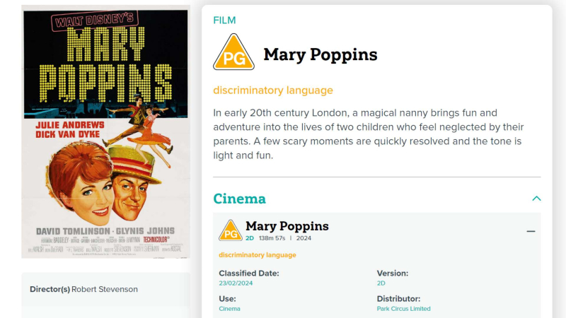 La película Mary Poppins ha cambiado su clasificación por edades
