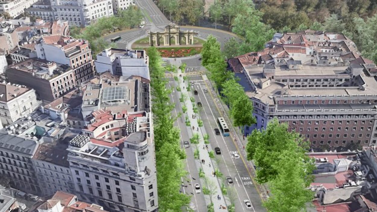 Modelo de cómo quedará el bulevar entre Cibeles y la Puerta de Alcalá. Ayuntamiento de Madrid