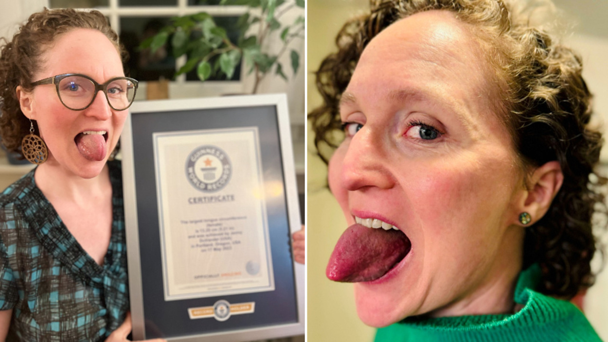 Jenny DuVander, la mujer con la lengua más gorda del mundo. Guinness World Records