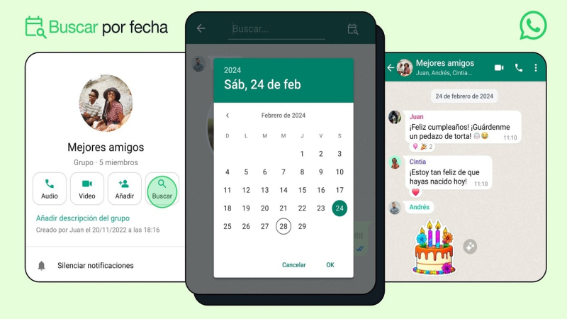 La nueva función de búsqueda por fecha de WhatsApp. EP