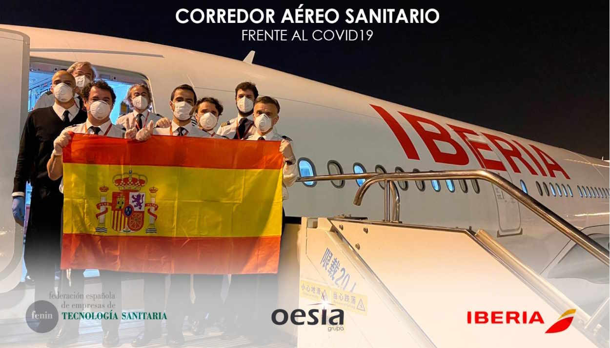 Imagen promocional de Iberia en el momento de la puesta en marcha del Corredor Aéreo Sanitario en marzo de 2020. EP