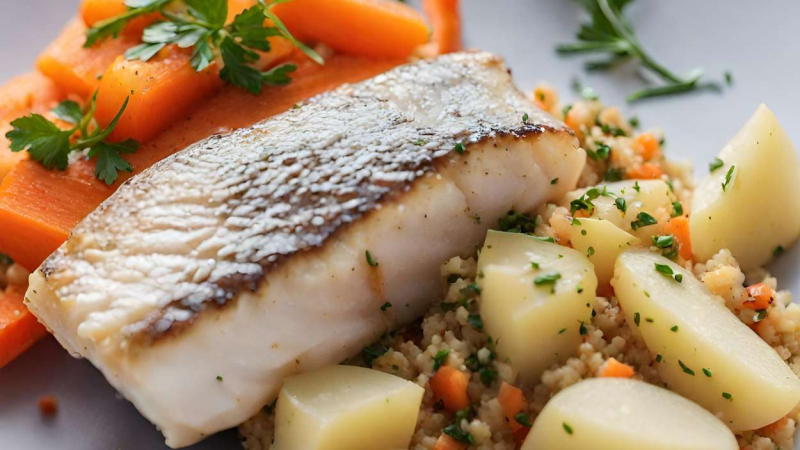 Receta de pescado, quinoa y verduras