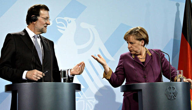 La canciller alemana, Angela Merkel, y el presidente del Gobierno español, Mariano Rajoy, durante una rueda de prensa en Berlín 