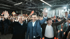 José Luis Rodríguez Zapatero (i), Pedro Sánchez (c) y Eneko Andueza (d) en Bilbao. EP