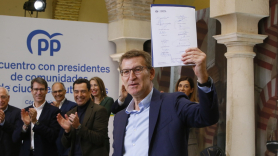 El presidente del PP, Alberto Núñez Feijóo, interviene durante la clausura el acto de presentación de la 'Declaración de Córdoba' en el Palacio de Congresos. EP.