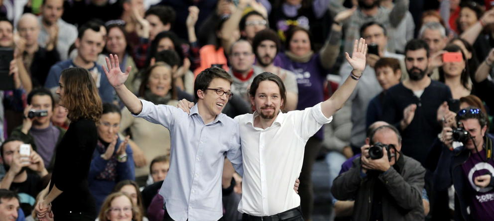 Íñigo Errejón y Pablo Iglesias en un mitin en Valencia. 