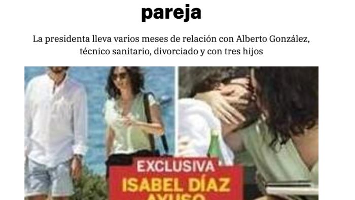 Captura de la noticia de 'La Razón' informando del novio de la presidenta de la Comunidad de Madrid. EP