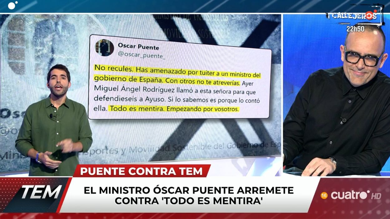 Risto Mejide se hace eco de su choque con Óscar Puente en 'Todo es mentira'. Cuatro.