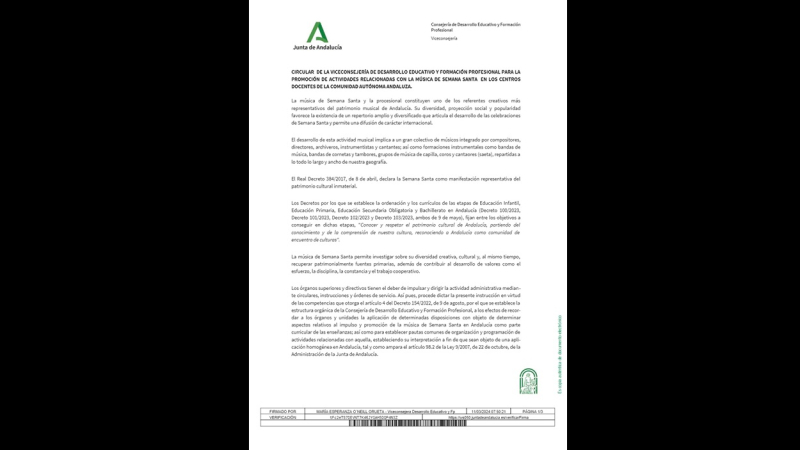 Circular de la Junta de Andalucía. Web oficial