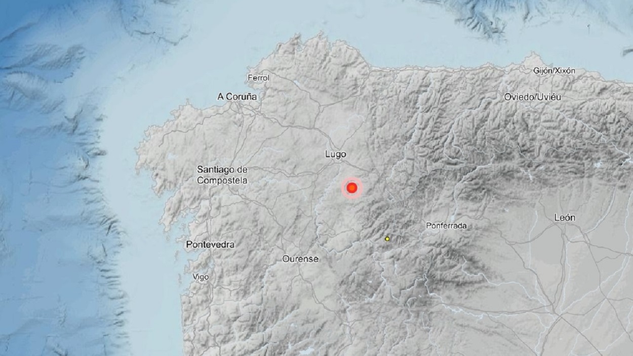 Epicentro del seísmo de Lugo de este viernes por la tarde. EP