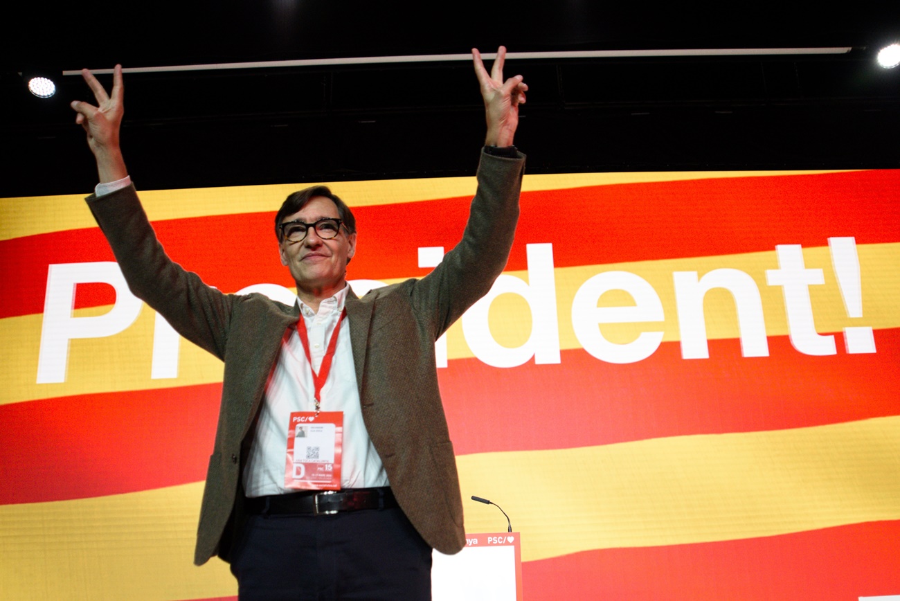 El primer secretario del PSC, Salvador Illa, durante la segunda jornada del XV Congreso del PSC, en el Palau de Congressos de Catalunya.