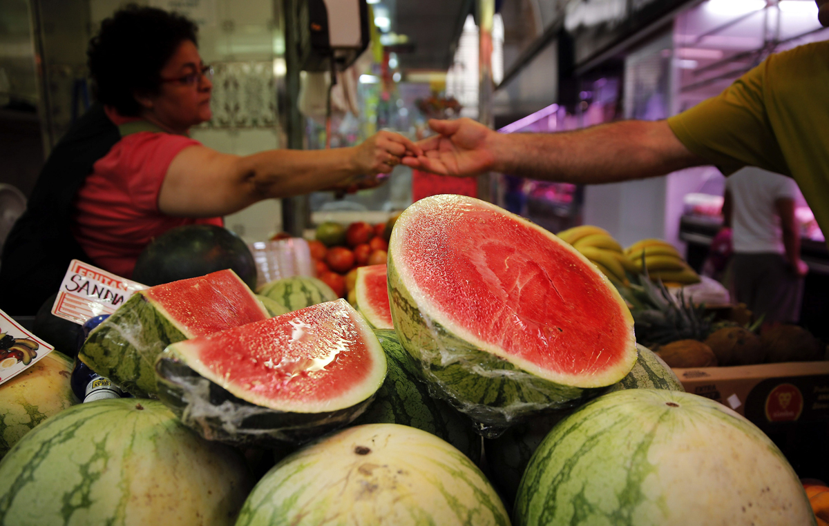 Sandias en una frutería