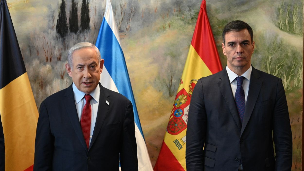 El primer ministro israelí, Benjamín Netanyahu, y el presidente de España, Pedro Sánchez, en su reunión en Jerusalén. EP.