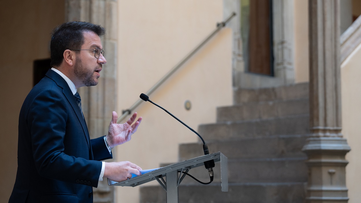 El presidente de la Generalitat de Catalunya, Pere Aragonès, durante una rueda de prensa tras el Consell Executiu semanal del Govern. EP.