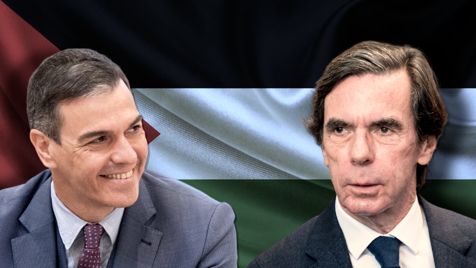 Fotomontaje de Pedro Sánchez y José María Aznar por el reconocimiento de Palestina. Elaboración propia. 